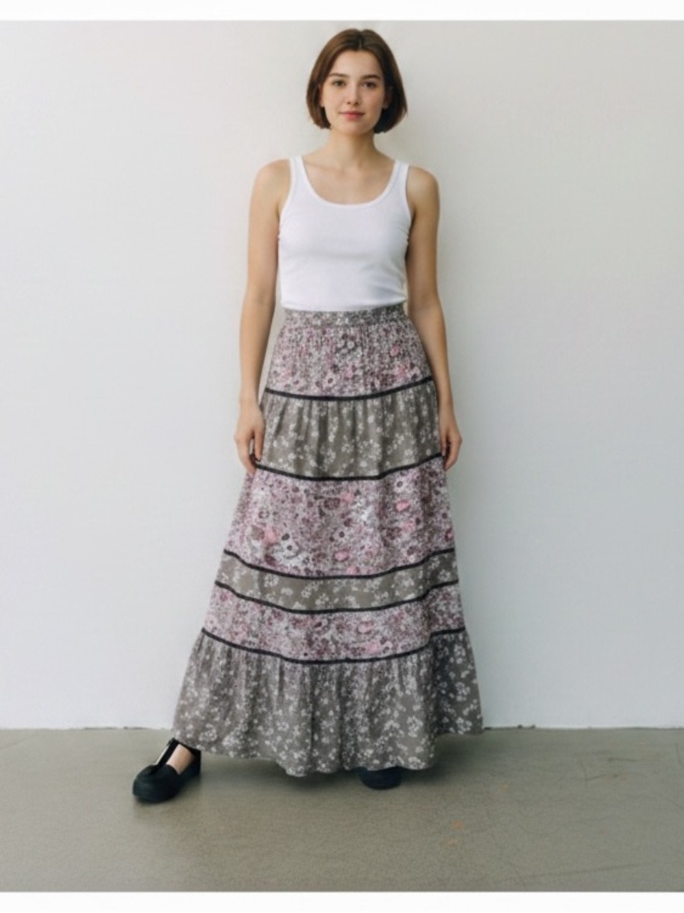 Juicy Couture tiered floral prairie maxi cottagecore bohemian skirt size 0